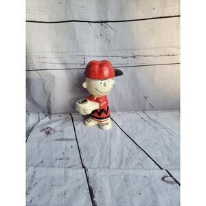 Charlie Brown Red Baseball Cap Hallmark Candle Holder Vintage Chalkware READ